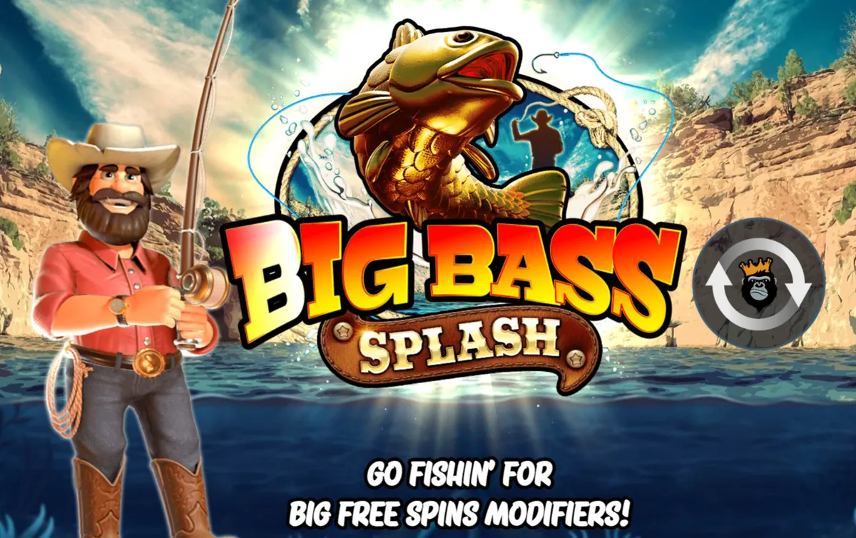Big Bass Splash Pragmatic Play slot intro screen with fisherman character and Big Bass logo